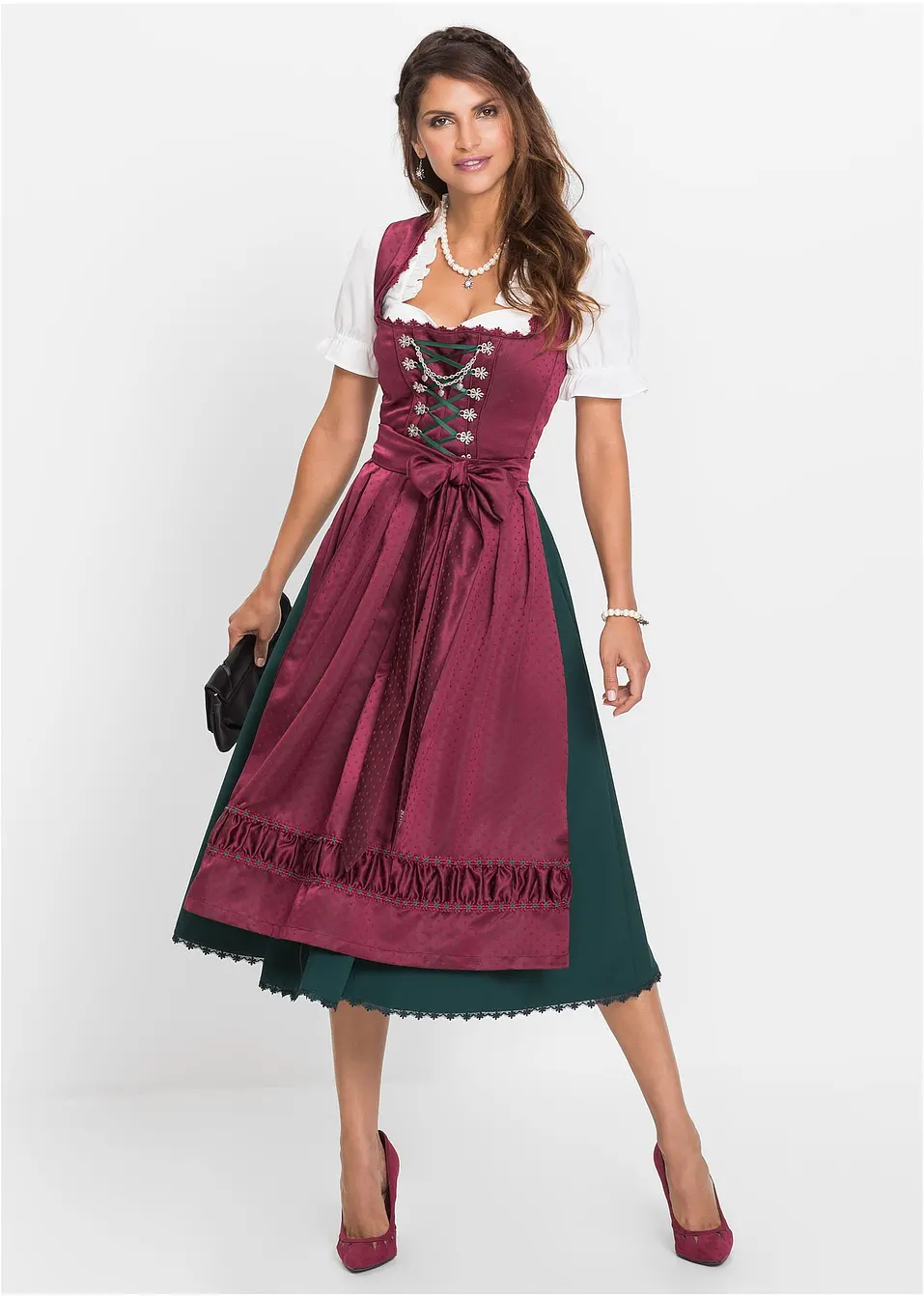 Dirndl met satijnen schort met borduursel (2-dlg. set)   