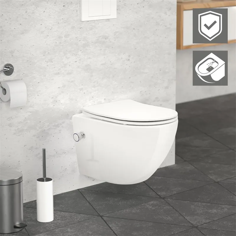 Keramisch wandcloset, 49 cm lang, randloos met bidet, nano-afdichting &amp; soft-close Luxebath