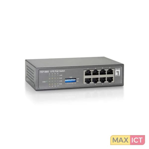 Level One FEP-0800W65 netwerk-switch Fast Ethernet (10/100) Power over Ethernet (PoE) Grijs