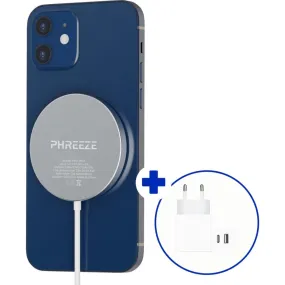 Phreeze Magnetisch en Draadloze Oplader 15W + USB-C Power Adapter - Wit - iPhone Snellader - Fast Charger iPhone - Draadloze Qi 