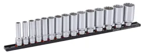 SONIC 301504 Doppenset 1/2”, 12-kant lang (SAE) 15-dlg. op rail