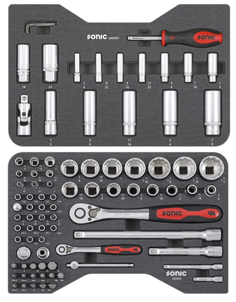 Sonic Doppenset 1/4'' & 1/2'', 85-dlg. BMCS (SAE)
