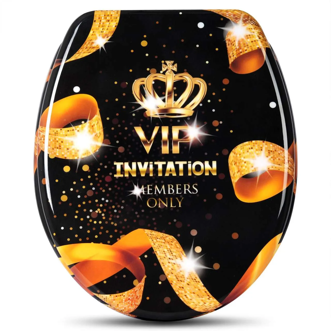 WOLTU Toilet Seat, Soft Close Toilet Seat, Duraplast Plastic Loo Seat, with Golden VIP Pattern