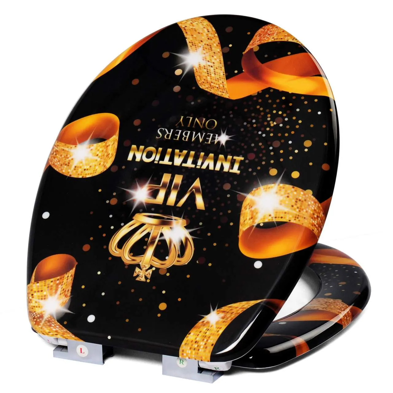 WOLTU Toilet Seat, Soft Close Toilet Seat, Duraplast Plastic Loo Seat, with Golden VIP Pattern